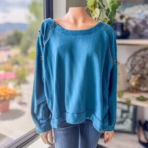 Venus Lightweight Teal Sweatshirt w/ Brass Grommet Holes & Zippers-Women's 3XL